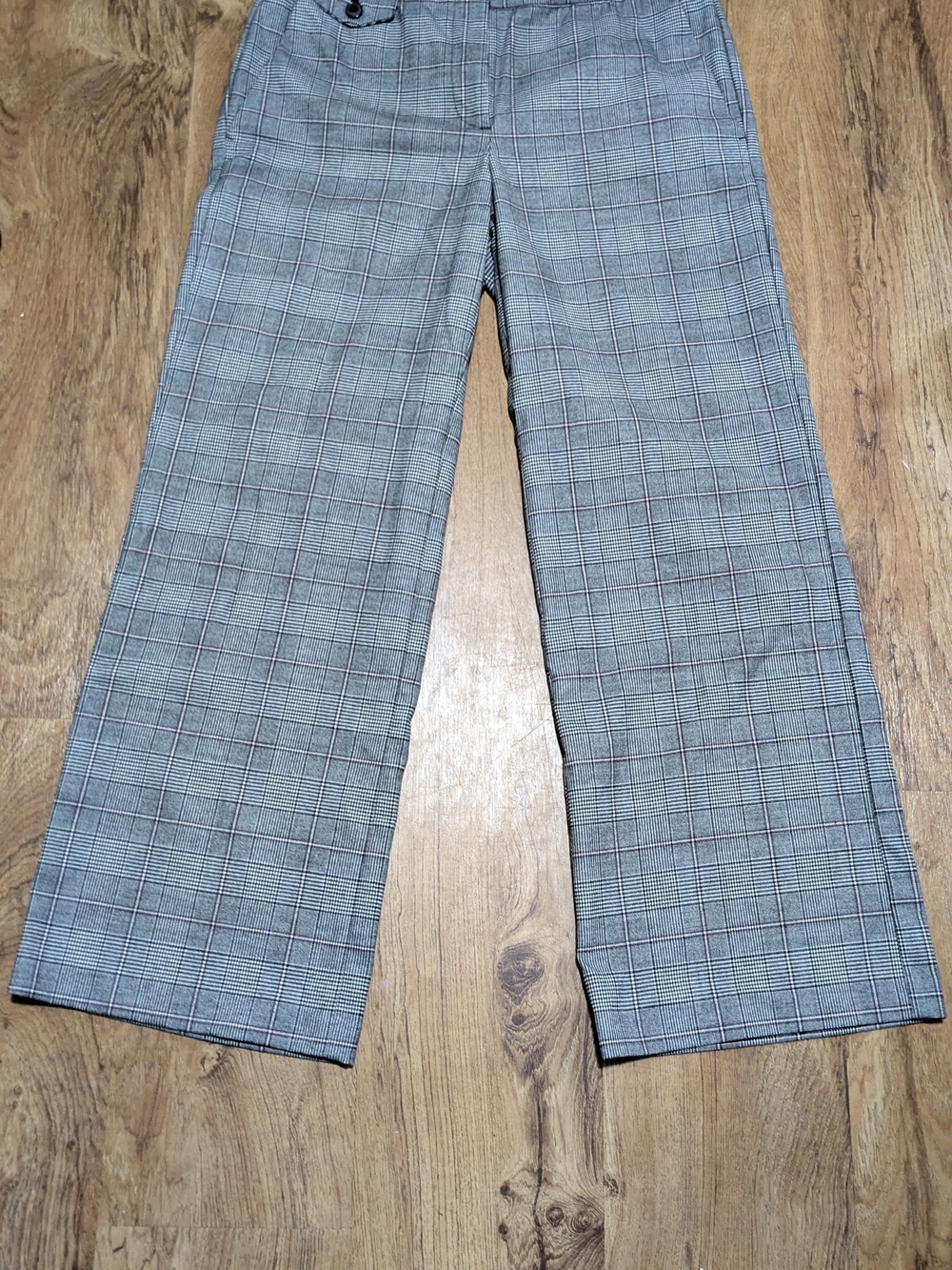 LOFT Gray Plaid Wide-Leg Trousers